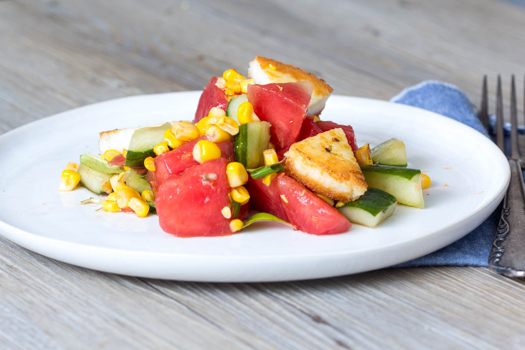 Wassermelonen Mais Salat via lunchforone